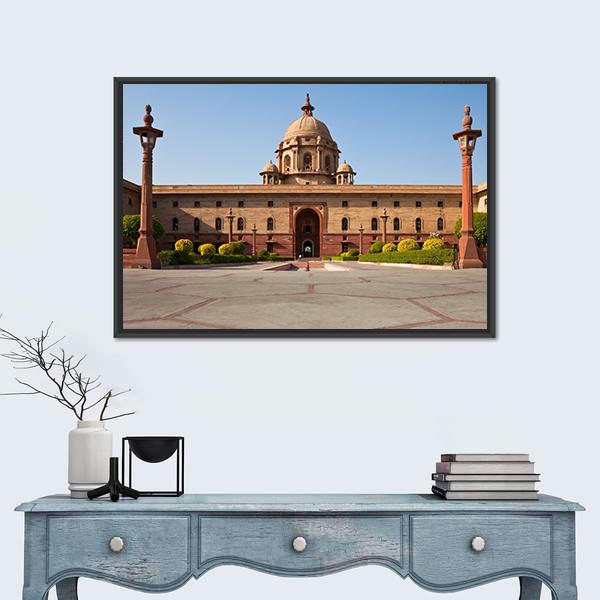 Presidential House In New Delhi Canvas Wall Art-1 Piece-Floating Frame-24" x 16"-Tiaracle