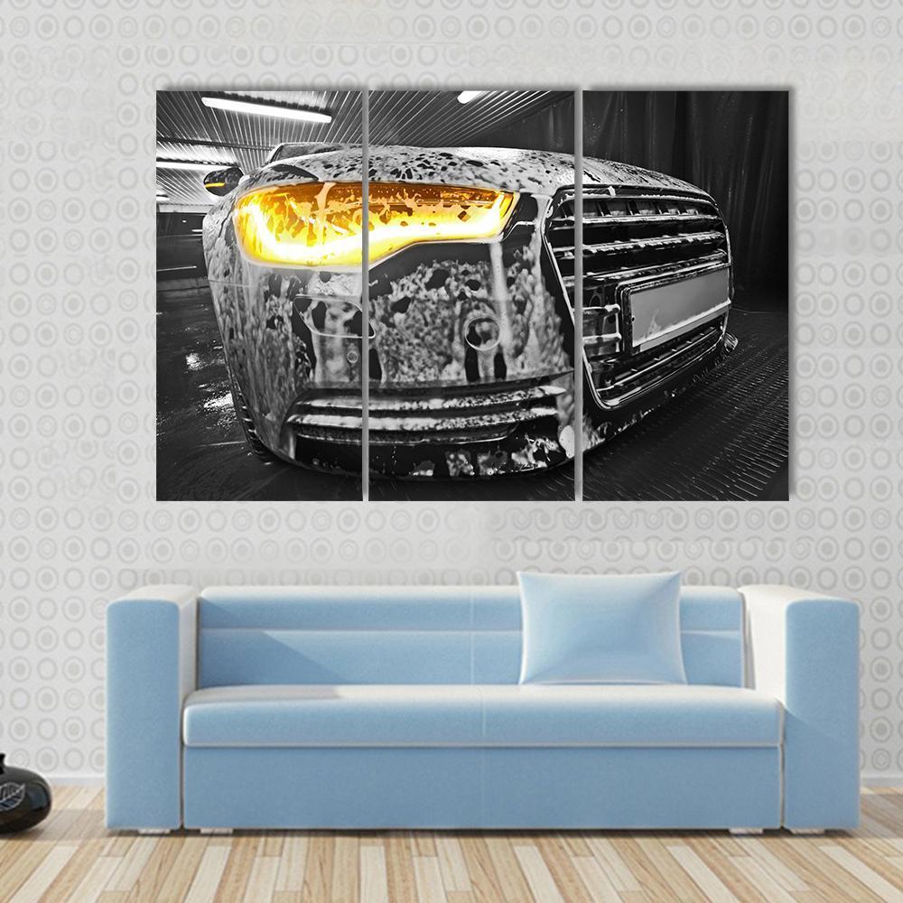 Prestigious New Black Car In Foam On Sink Canvas Wall Art-3 Horizontal-Gallery Wrap-37" x 24"-Tiaracle