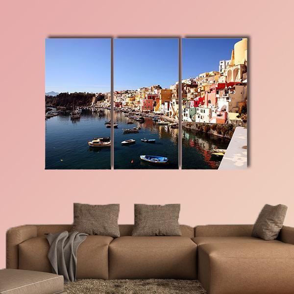 Procida Island In Italy Canvas Wall Art-3 Horizontal-Gallery Wrap-25" x 16"-Tiaracle