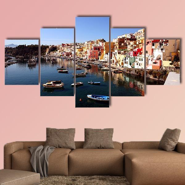 Procida Island In Italy Canvas Wall Art-5 Star-Gallery Wrap-62" x 32"-Tiaracle
