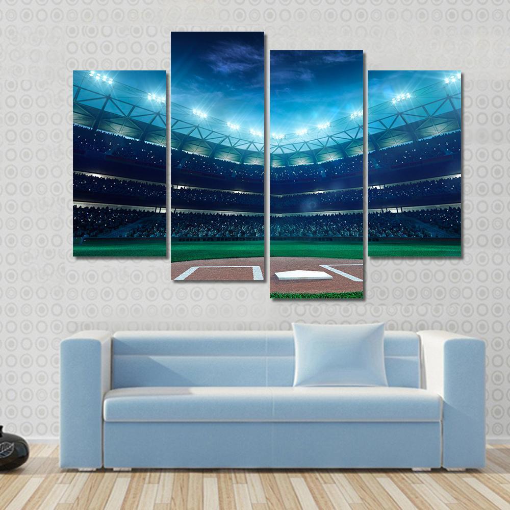 Professional Baseball Grand Arena In The Night Canvas Wall Art-4 Pop-Gallery Wrap-50&quot; x 32&quot;-Tiaracle