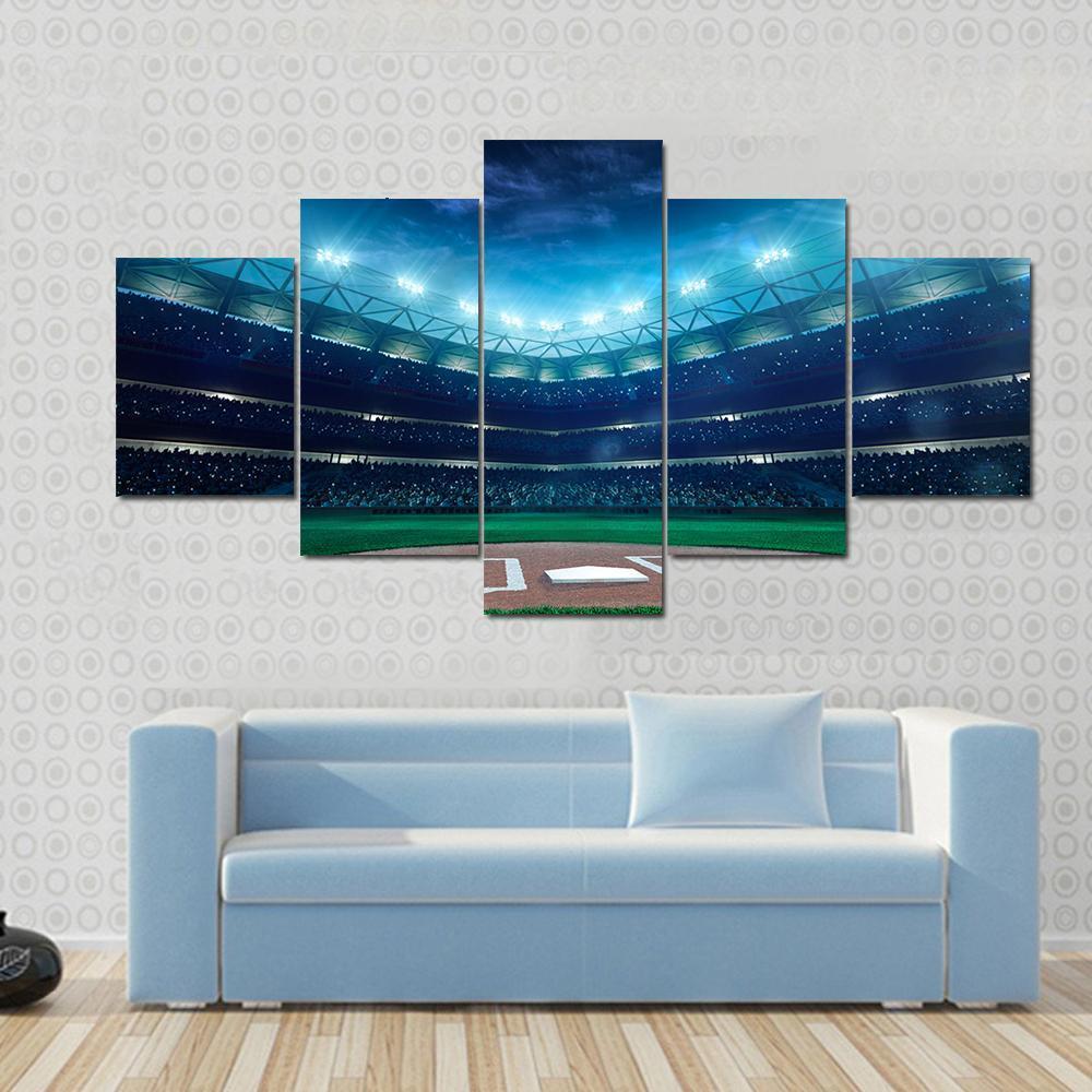 Professional Baseball Grand Arena In The Night Canvas Wall Art-5 Star-Gallery Wrap-62" x 32"-Tiaracle