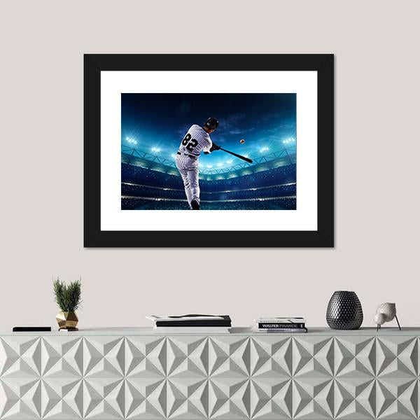 Professional Baseball Players On The Grand Arena In Night Canvas Wall Art-1 Piece-Framed Print-20" x 16"-Tiaracle