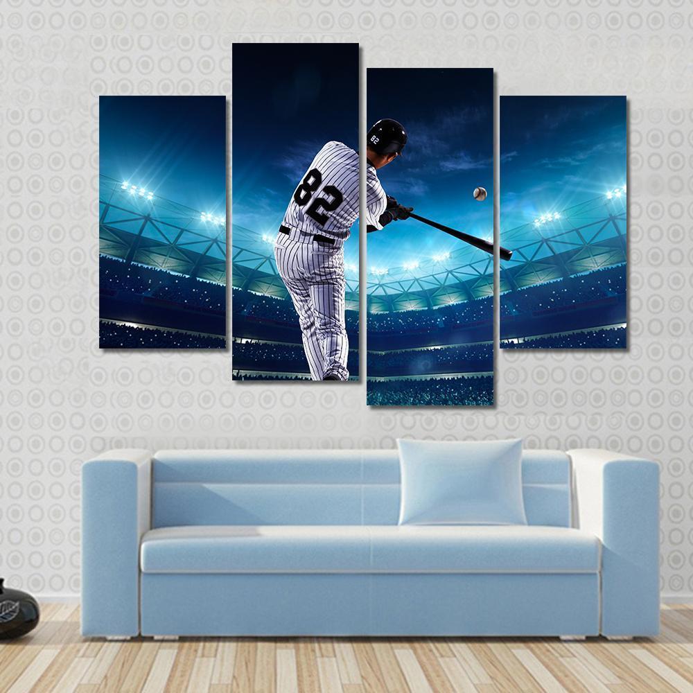 Professional Baseball Players On The Grand Arena In Night Canvas Wall Art-5 Star-Gallery Wrap-62" x 32"-Tiaracle