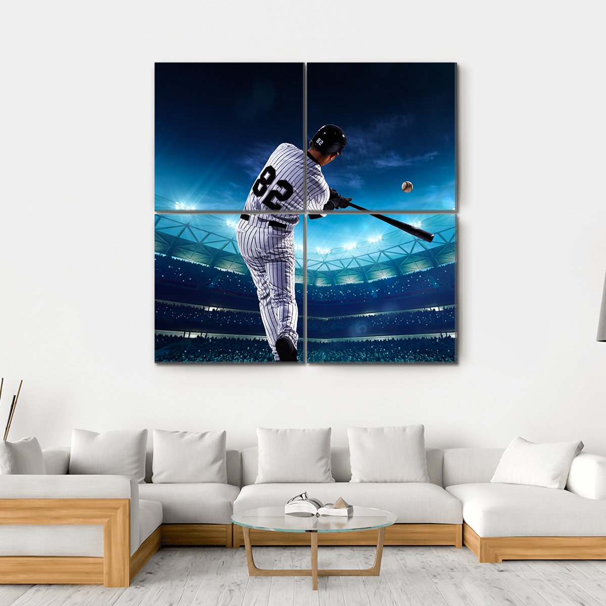 Professional Baseball Players On The Grand Arena In Night Canvas Wall Art-4 Square-Gallery Wrap-17&quot; x 17&quot;-Tiaracle