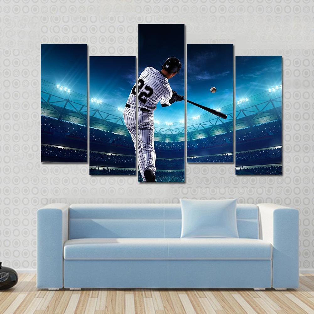 Professional Baseball Players On The Grand Arena In Night Canvas Wall Art-5 Pop-Gallery Wrap-47&quot; x 32&quot;-Tiaracle