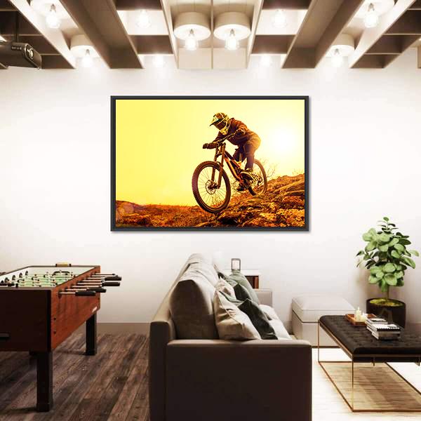 Cyclist Riding Mountain Bike Canvas Wall Art-3 Horizontal-Gallery Wrap-25" x 16"-Tiaracle