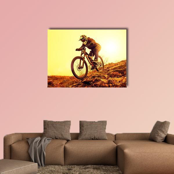 Cyclist Riding Mountain Bike Canvas Wall Art-1 Piece-Gallery Wrap-48&quot; x 32&quot;-Tiaracle
