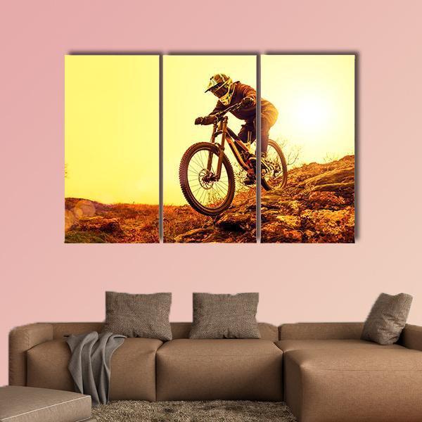 Cyclist Riding Mountain Bike Canvas Wall Art-3 Horizontal-Gallery Wrap-37" x 24"-Tiaracle