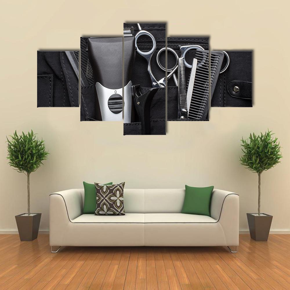Professional Tools Of Hairdresser Canvas Wall Art-5 Star-Gallery Wrap-62" x 32"-Tiaracle