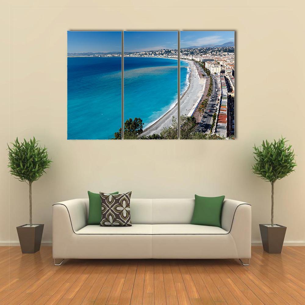 Promenade Des Anglais And Beach In Nice Canvas Wall Art-3 Horizontal-Gallery Wrap-37" x 24"-Tiaracle