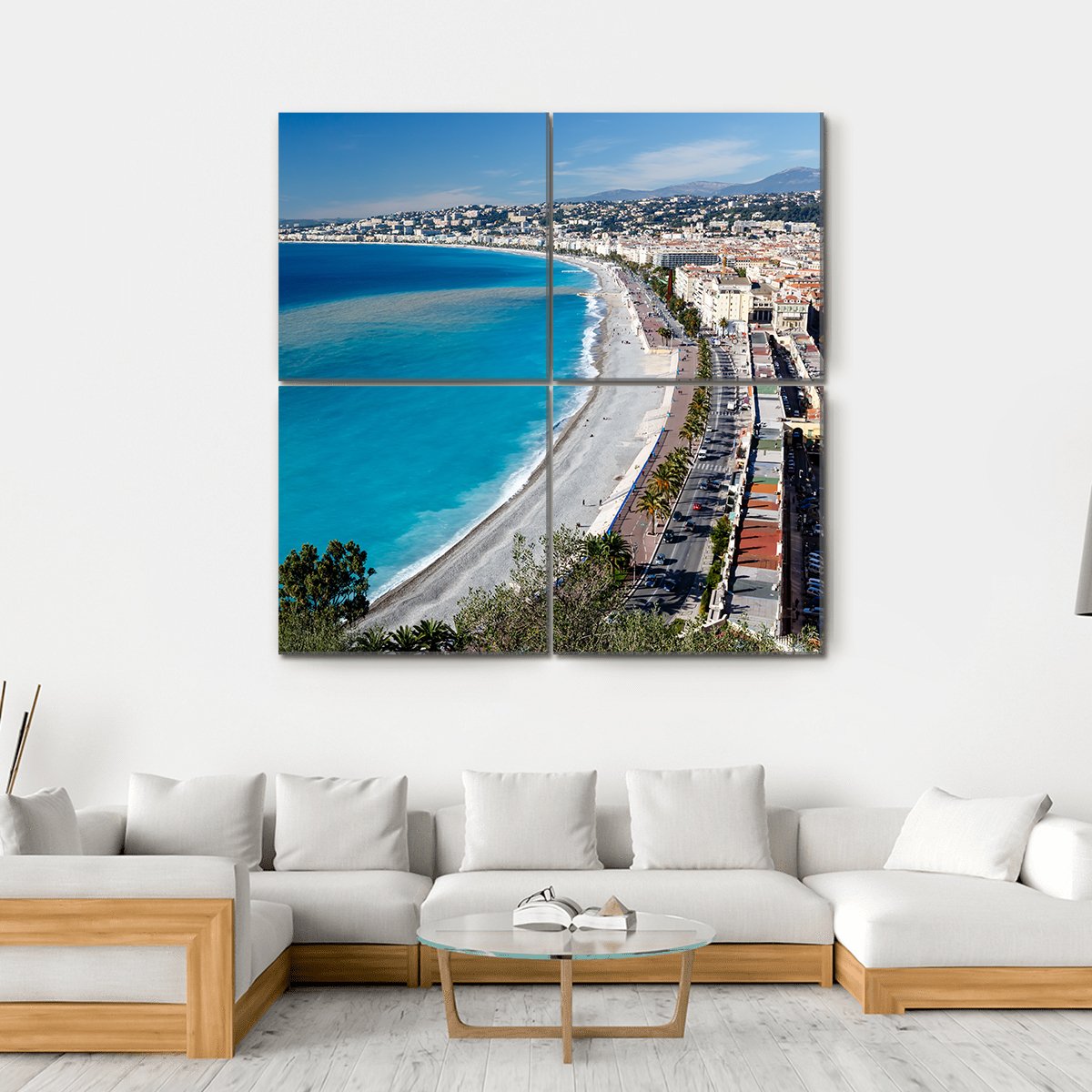 Promenade Des Anglais And Beach In Nice Canvas Wall Art-4 Square-Gallery Wrap-17" x 17"-Tiaracle