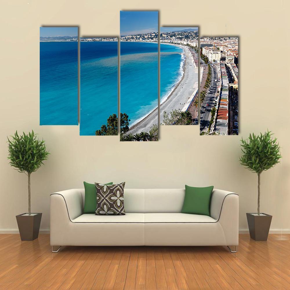 Promenade Des Anglais And Beach In Nice Canvas Wall Art-5 Pop-Gallery Wrap-47" x 32"-Tiaracle