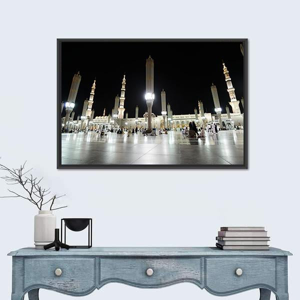 Prophet Mosque Night View Canvas Wall Art-1 Piece-Floating Frame-24" x 16"-Tiaracle