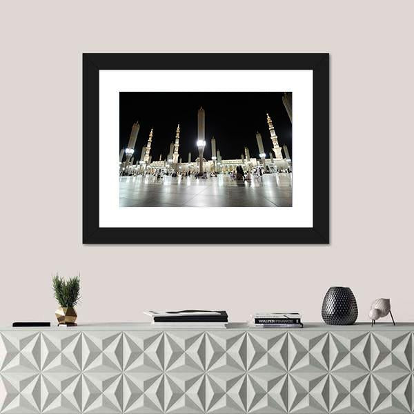 Prophet Mosque Night View Canvas Wall Art-1 Piece-Framed Print-20" x 16"-Tiaracle