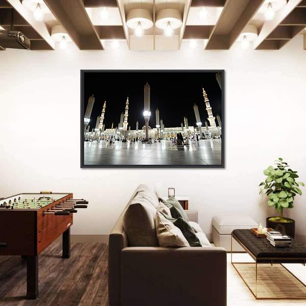 Prophet Mosque Night View Canvas Wall Art-3 Horizontal-Gallery Wrap-25" x 16"-Tiaracle