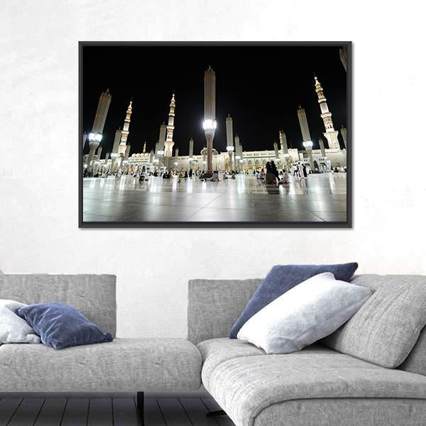 Prophet Mosque Night View Canvas Wall Art-3 Horizontal-Gallery Wrap-25" x 16"-Tiaracle