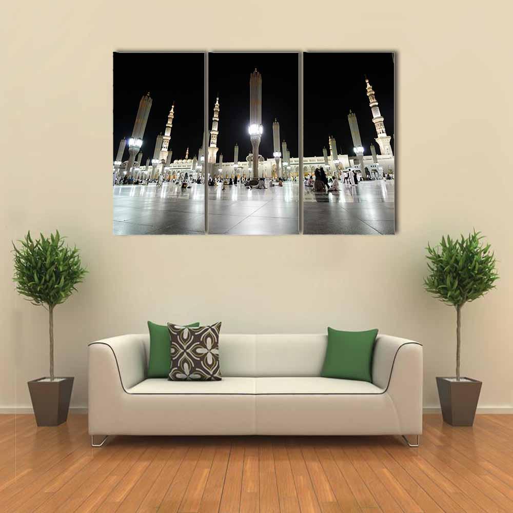 Prophet Mosque Night View Canvas Wall Art-3 Horizontal-Gallery Wrap-25" x 16"-Tiaracle