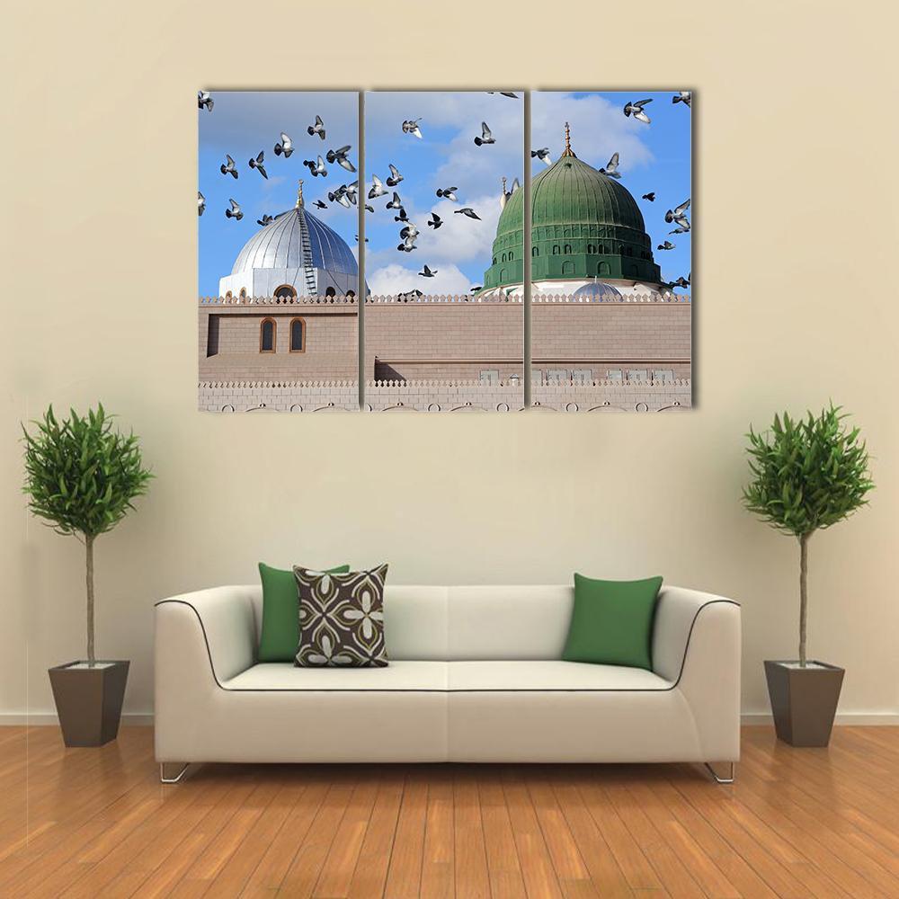 Prophet Muhammed Holy Mosque Canvas Wall Art-3 Horizontal-Gallery Wrap-37" x 24"-Tiaracle