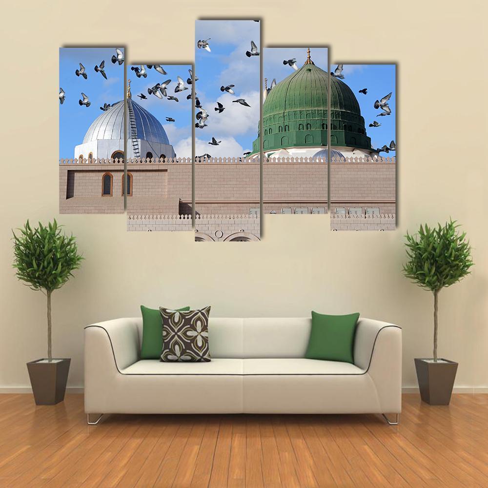 Prophet Muhammed Holy Mosque Canvas Wall Art-5 Pop-Gallery Wrap-47" x 32"-Tiaracle