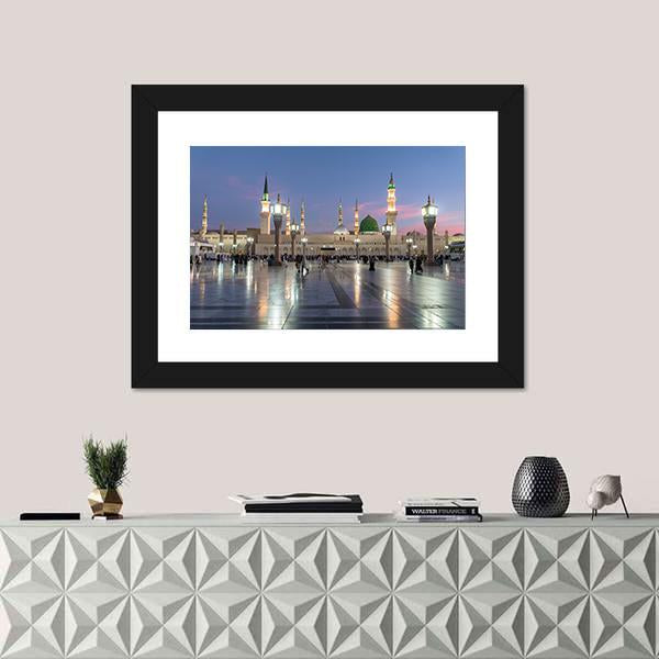 Prophet's Mosque Medina Canvas Wall Art-1 Piece-Framed Print-20" x 16"-Tiaracle