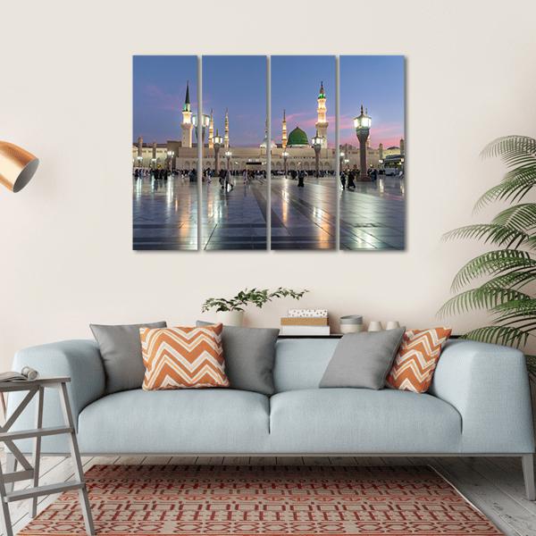Prophet's Mosque Medina Canvas Wall Art-4 Horizontal-Gallery Wrap-34" x 24"-Tiaracle
