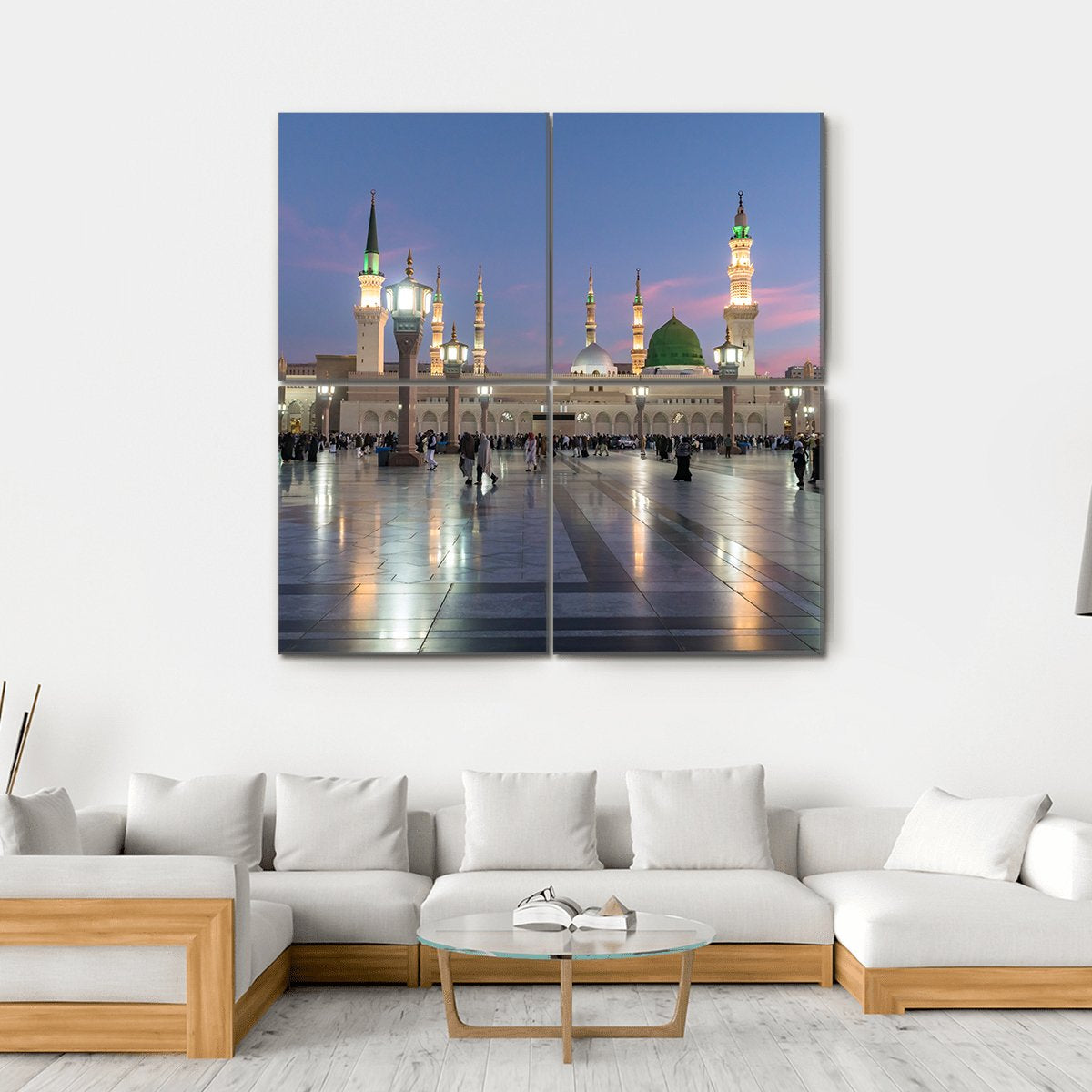 Prophet's Mosque Medina Canvas Wall Art-4 Square-Gallery Wrap-17" x 17"-Tiaracle