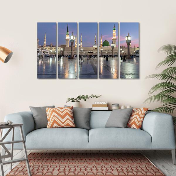 Prophet's Mosque Medina Canvas Wall Art-5 Horizontal-Gallery Wrap-22" x 12"-Tiaracle