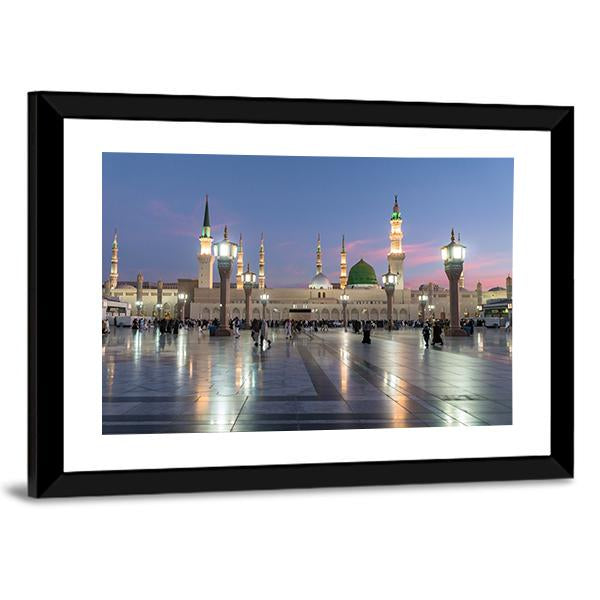 Prophet's Mosque Medina Canvas Wall Art-3 Horizontal-Gallery Wrap-25" x 16"-Tiaracle