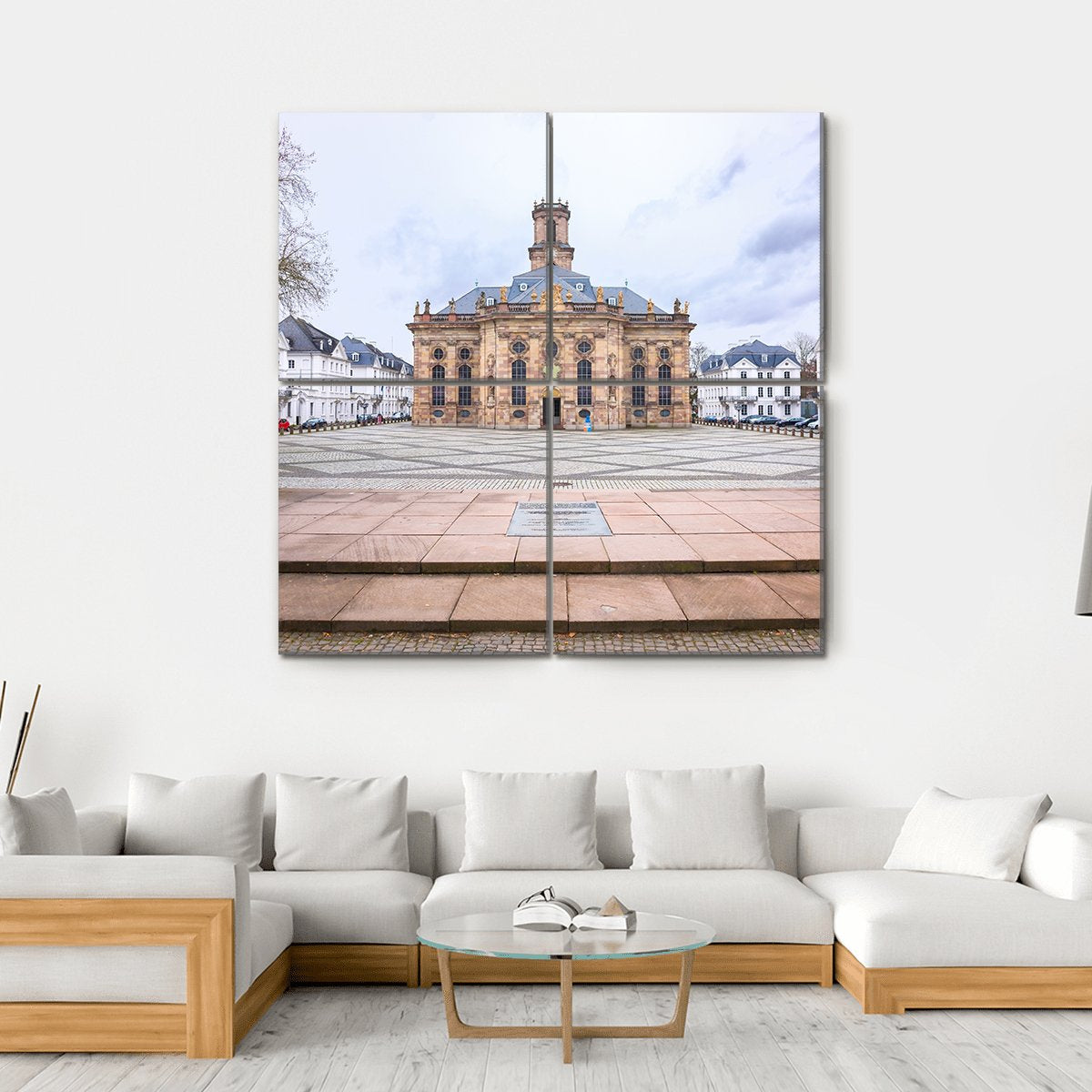 Protestant Church Saarbrucken Canvas Wall Art-4 Square-Gallery Wrap-17" x 17"-Tiaracle