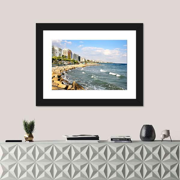 Public Beach In Limassol In Cyprus Canvas Wall Art-1 Piece-Framed Print-20" x 16"-Tiaracle