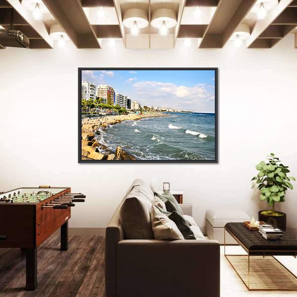 Public Beach In Limassol In Cyprus Canvas Wall Art-3 Horizontal-Gallery Wrap-25" x 16"-Tiaracle