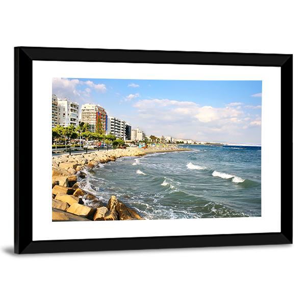 Public Beach In Limassol In Cyprus Canvas Wall Art-3 Horizontal-Gallery Wrap-25" x 16"-Tiaracle