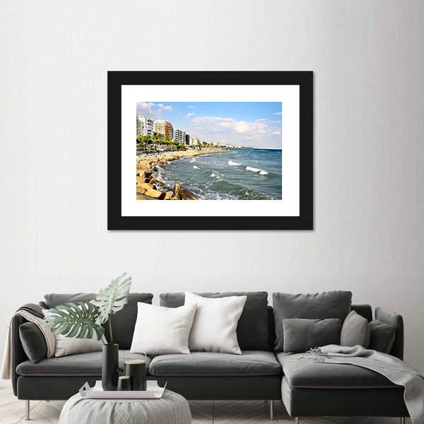 Public Beach In Limassol In Cyprus Canvas Wall Art-3 Horizontal-Gallery Wrap-25" x 16"-Tiaracle