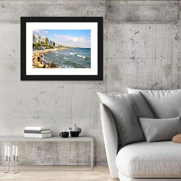 Public Beach In Limassol In Cyprus Canvas Wall Art-3 Horizontal-Gallery Wrap-25" x 16"-Tiaracle