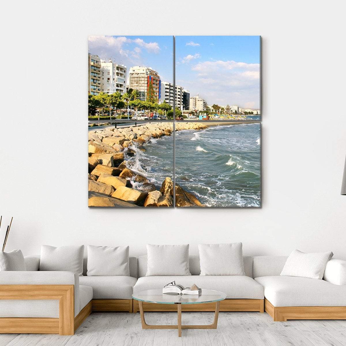 Public Beach In Limassol In Cyprus Canvas Wall Art-4 Horizontal-Gallery Wrap-34" x 24"-Tiaracle