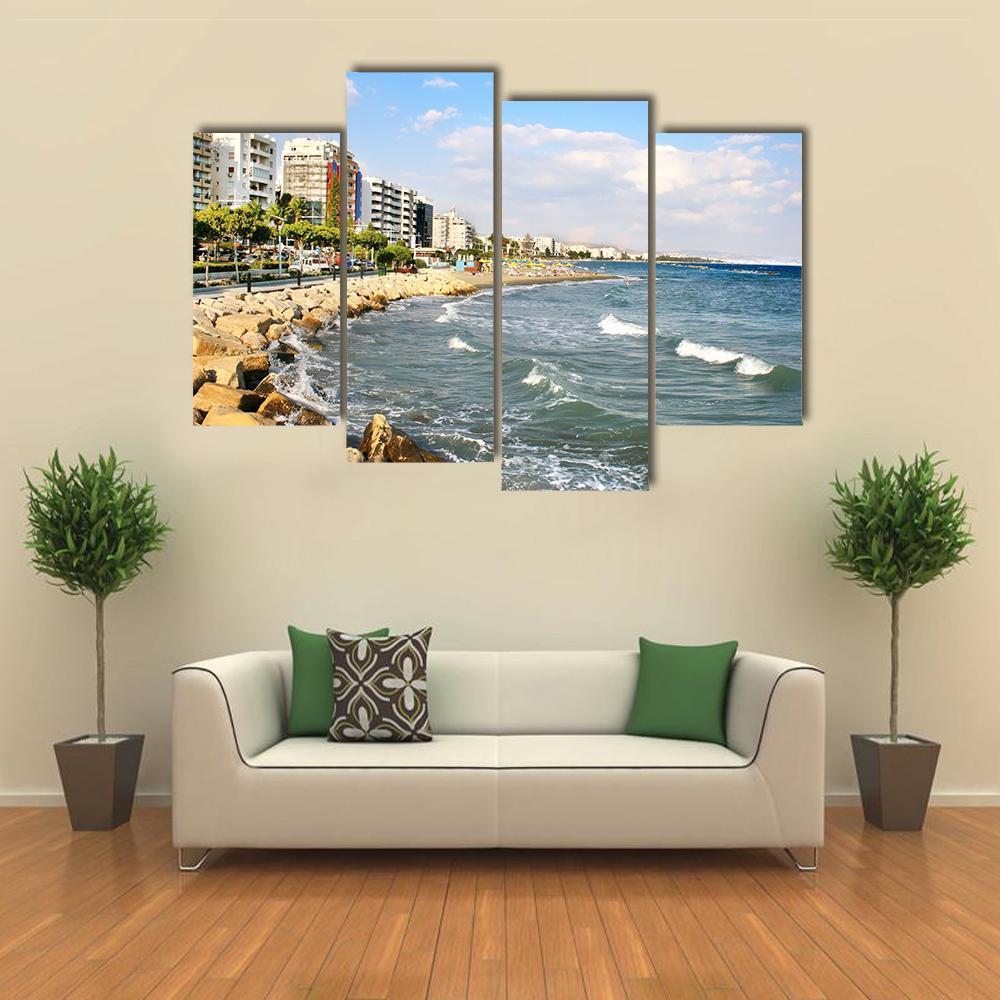 Public Beach In Limassol In Cyprus Canvas Wall Art-4 Pop-Gallery Wrap-50" x 32"-Tiaracle