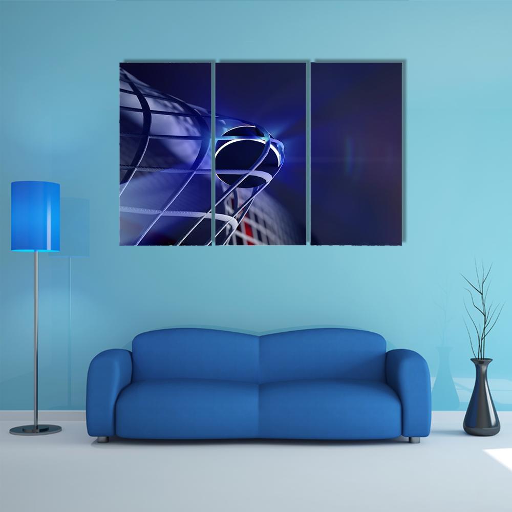 Puck In Net Of Ice Hockey Goal Canvas Wall Art-3 Horizontal-Gallery Wrap-37" x 24"-Tiaracle