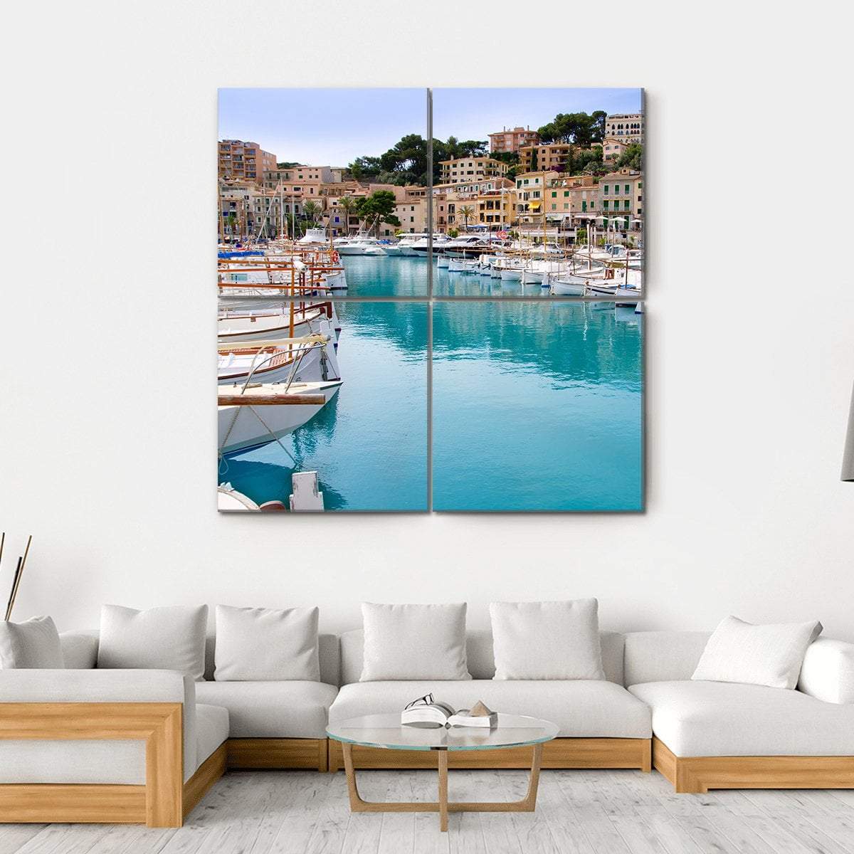 Puerto De Soller Port Of Mallorca Canvas Wall Art-4 Square-Gallery Wrap-17" x 17"-Tiaracle