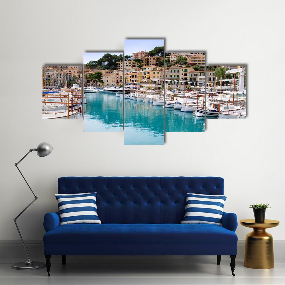 Puerto De Soller Port Of Mallorca Canvas Wall Art-5 Star-Gallery Wrap-62" x 32"-Tiaracle