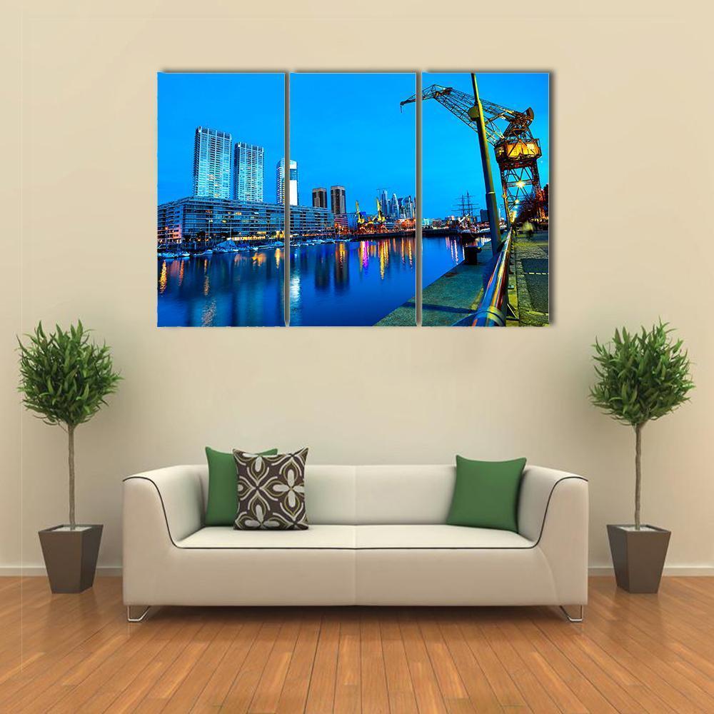 Puerto Madero At Night Canvas Wall Art-3 Horizontal-Gallery Wrap-37" x 24"-Tiaracle