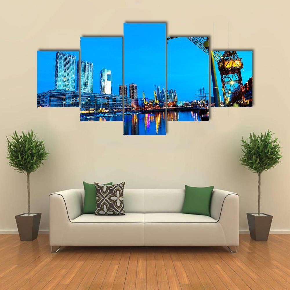 Puerto Madero At Night Canvas Wall Art-5 Star-Gallery Wrap-62" x 32"-Tiaracle