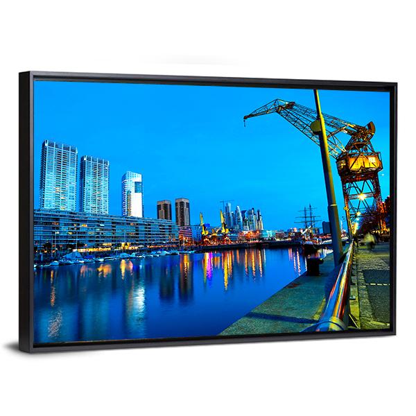 Puerto Madero At Night Canvas Wall Art-3 Horizontal-Gallery Wrap-25" x 16"-Tiaracle