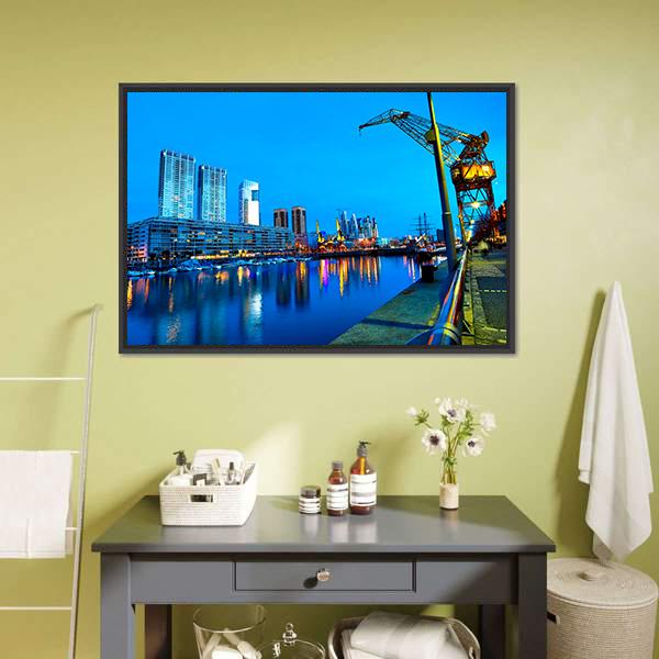 Puerto Madero At Night Canvas Wall Art-1 Piece-Floating Frame-24" x 16"-Tiaracle