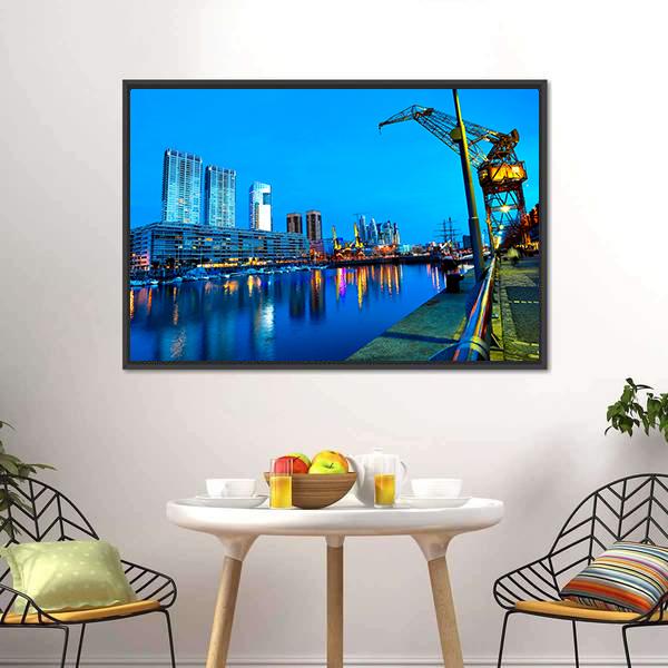Puerto Madero At Night Canvas Wall Art-3 Horizontal-Gallery Wrap-25" x 16"-Tiaracle