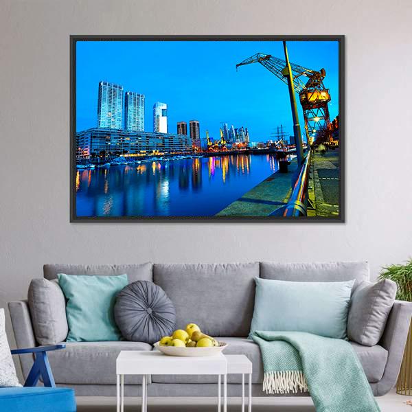 Puerto Madero At Night Canvas Wall Art-3 Horizontal-Gallery Wrap-25" x 16"-Tiaracle