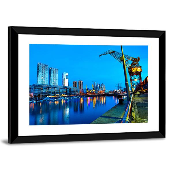 Puerto Madero At Night Canvas Wall Art-3 Horizontal-Gallery Wrap-25" x 16"-Tiaracle
