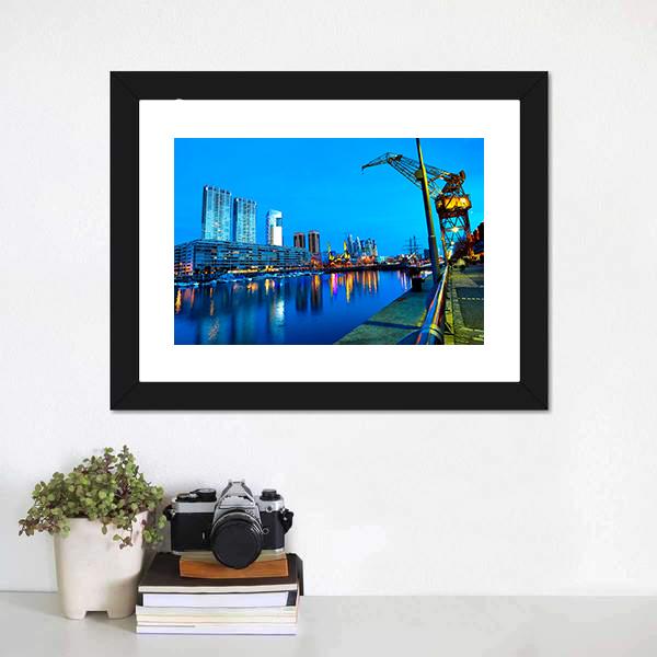 Puerto Madero At Night Canvas Wall Art-1 Piece-Framed Print-20" x 16"-Tiaracle