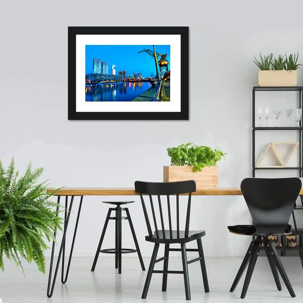 Puerto Madero At Night Canvas Wall Art-3 Horizontal-Gallery Wrap-25" x 16"-Tiaracle