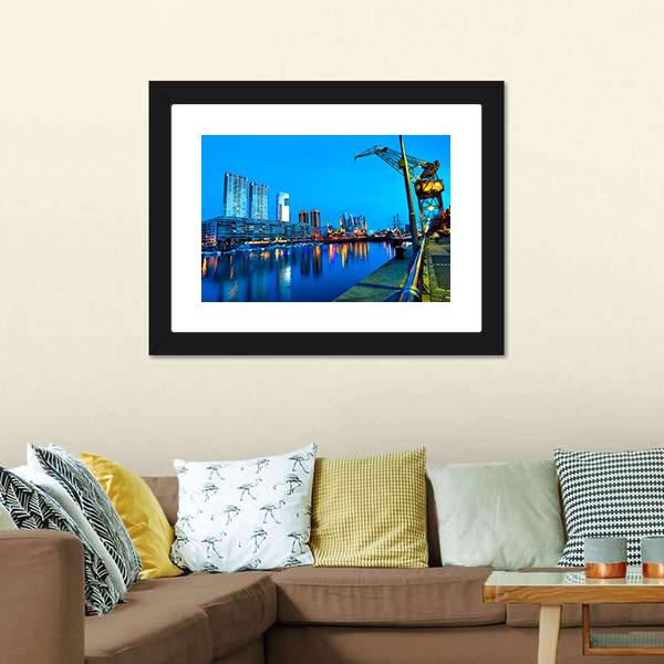 Puerto Madero At Night Canvas Wall Art-3 Horizontal-Gallery Wrap-25" x 16"-Tiaracle